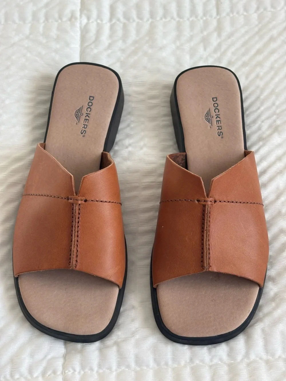 Dockers Womens Leather Slide Sandals Brown Size 6.5 Comfort Casual Summer - Picture 2 of 7
